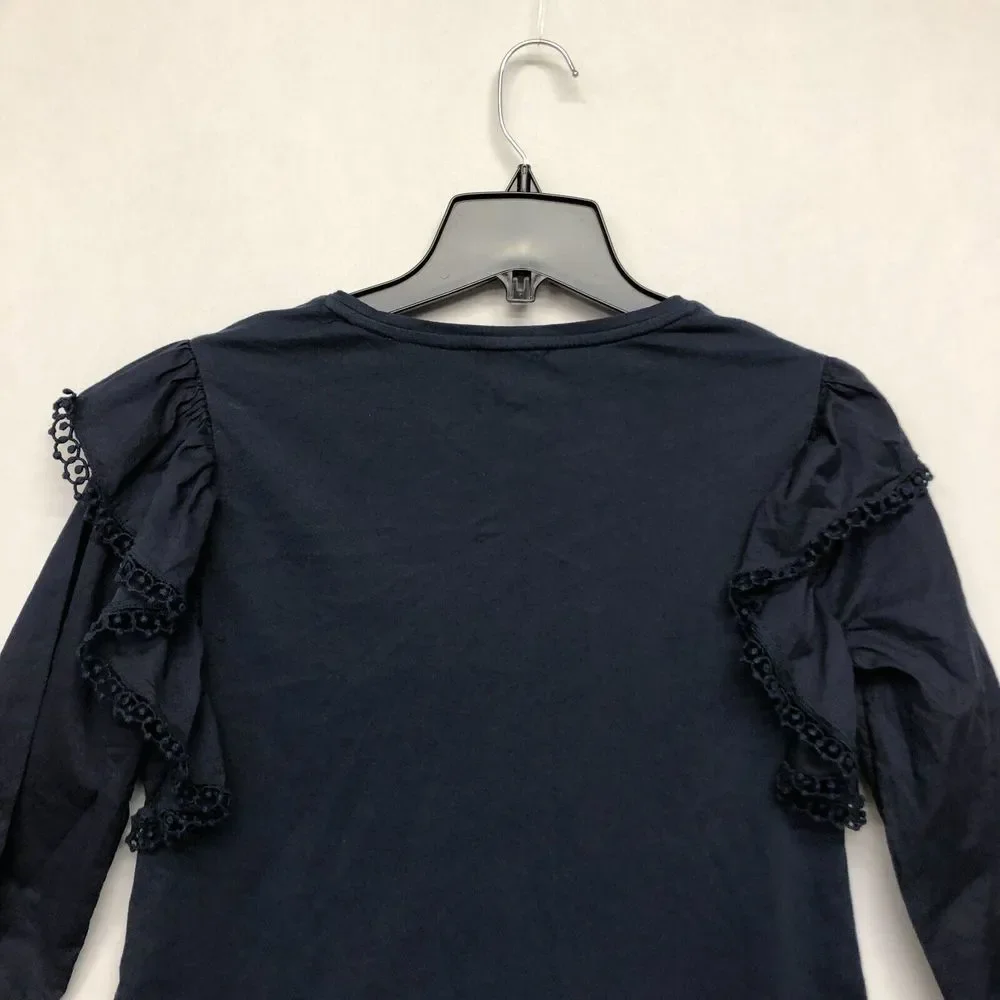 J. CREW Embroidered Ruffle Sleeve Top Blouse Navy Blue Size Extra Small M115 -22 - Picture 12 of 13